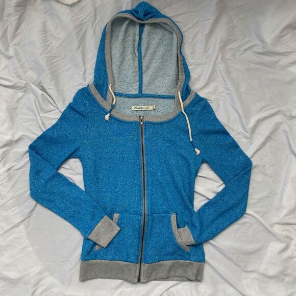 Brooklyn Cloth Early 2000's Blue Gray Cotton Long Sleeve Zip Up Hoodie Sweater S - Picture 1 of 6